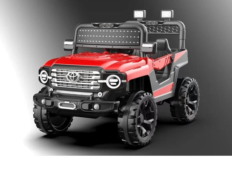 Let your child explore in style with this Toyota-style 12V ride-on Jeep, featuring LED lights, real sounds, and remote control for safe, off-road fun.